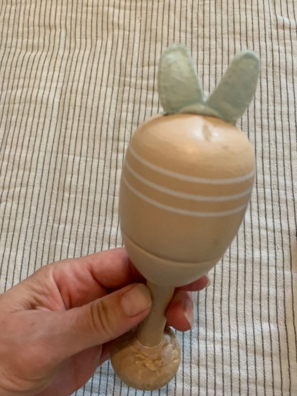 Pottery Barn Kids Bunny Maraca Wooden Baby Rattle Infant Toy Natural Wood Fabric